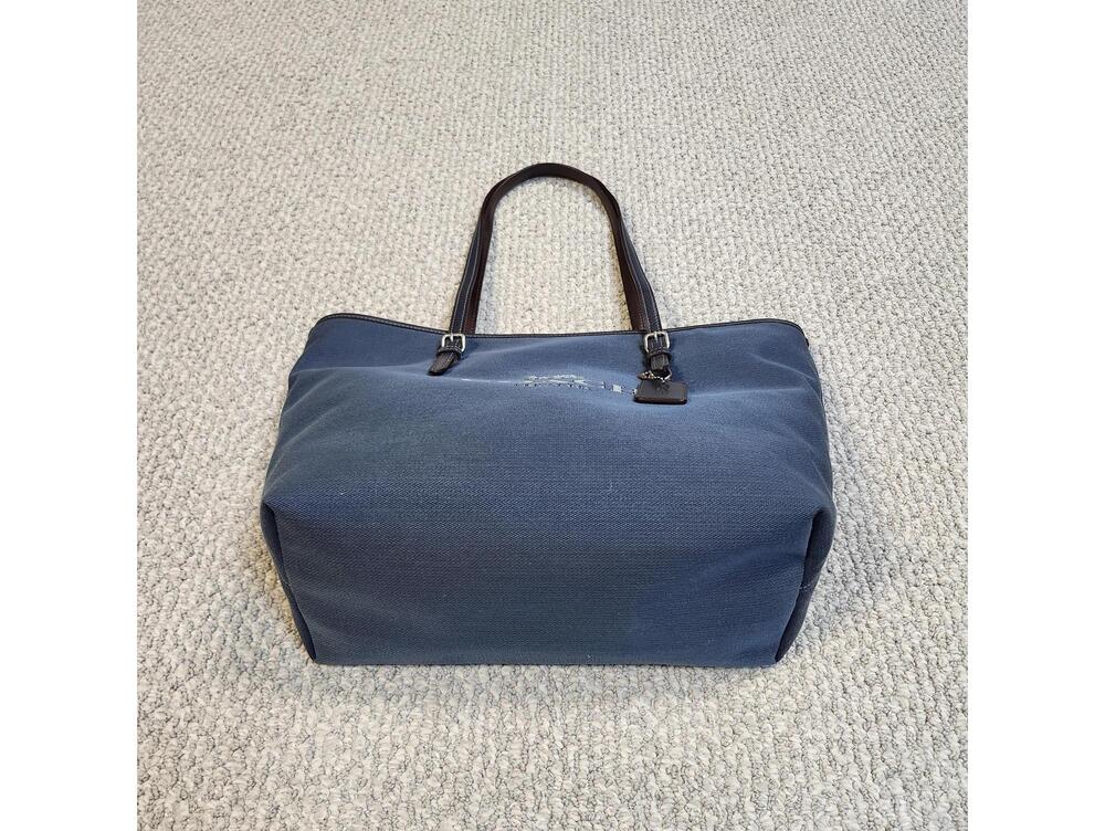 Coach City Tote Navy Blue Canvas Bag Leather Handles New Without Tags - Picture 4 of 12